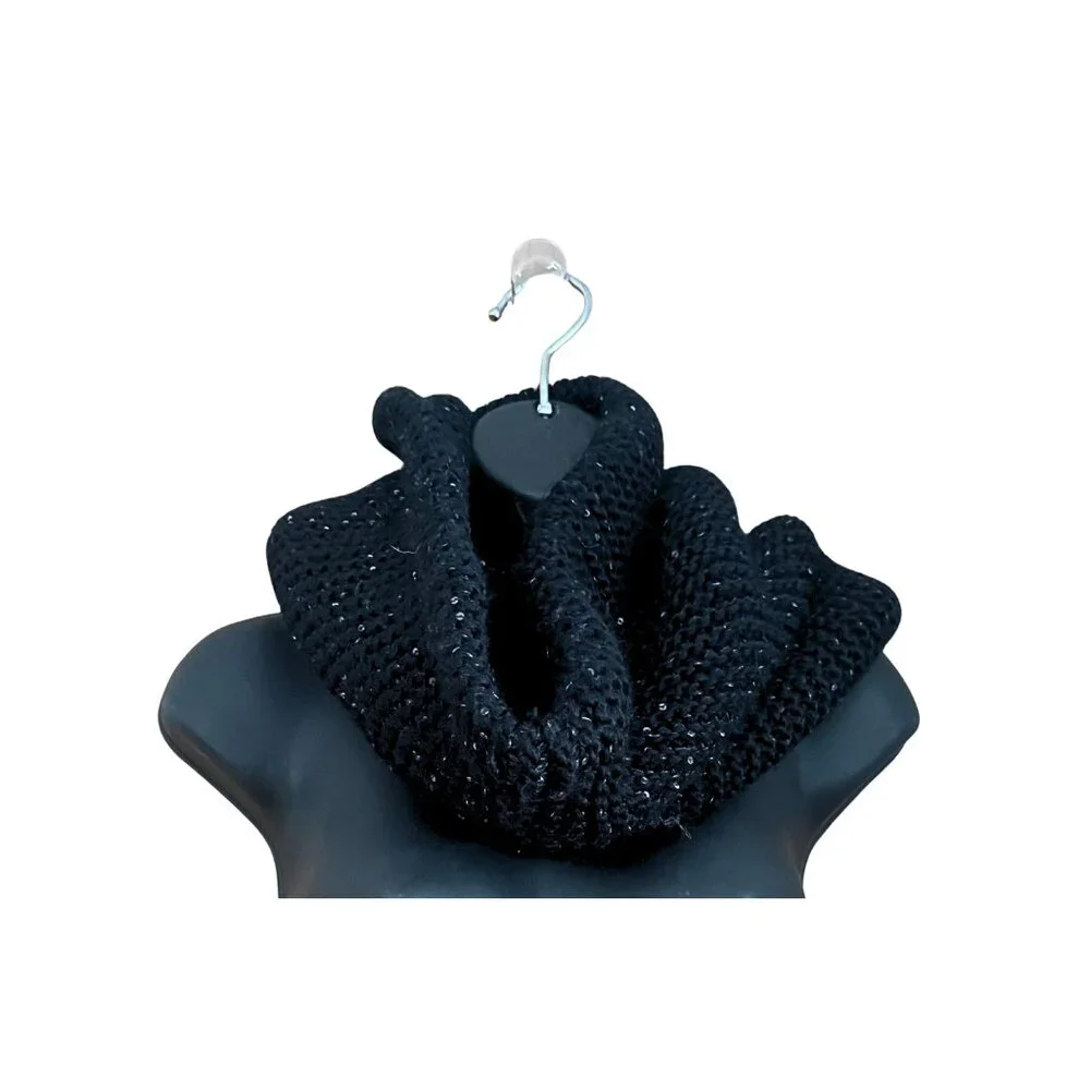 Kate Spade Sequin Knit Neck Warmer Black Infinity Scarf NEW